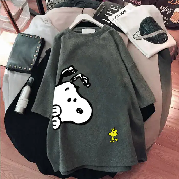 Women Snoopy T-Shirt Black Mid Length 2021 - Image 8