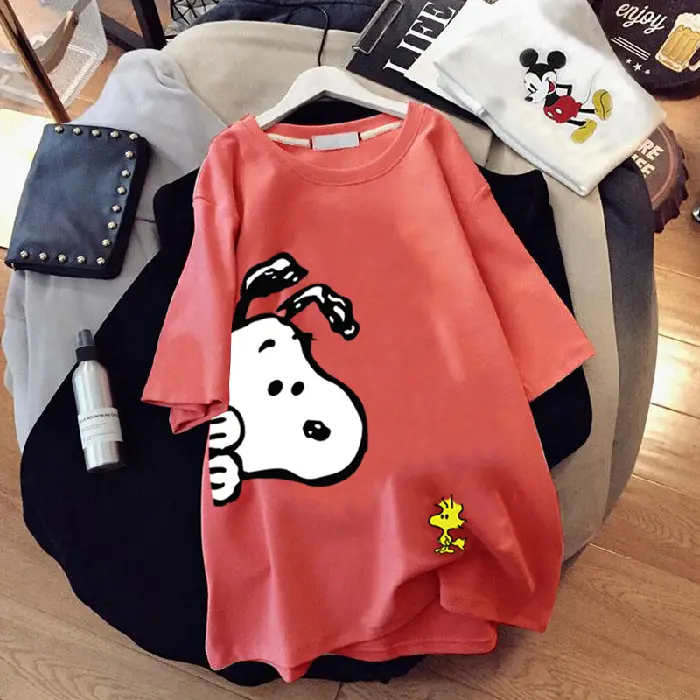 Women Snoopy T-Shirt Black Mid Length 2021 - Image 9
