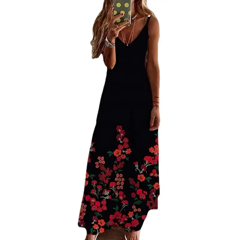 Women Printed Long Sleeve Dress Blue Floral Summer Dress - Image 18