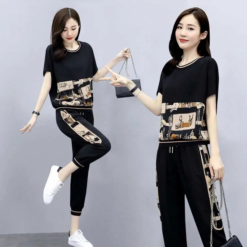 Women Printed Cotton Two-Piece Summer Suit White - Image 6