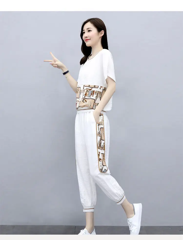 Women Printed Cotton Two-Piece Summer Suit White — feature 14
