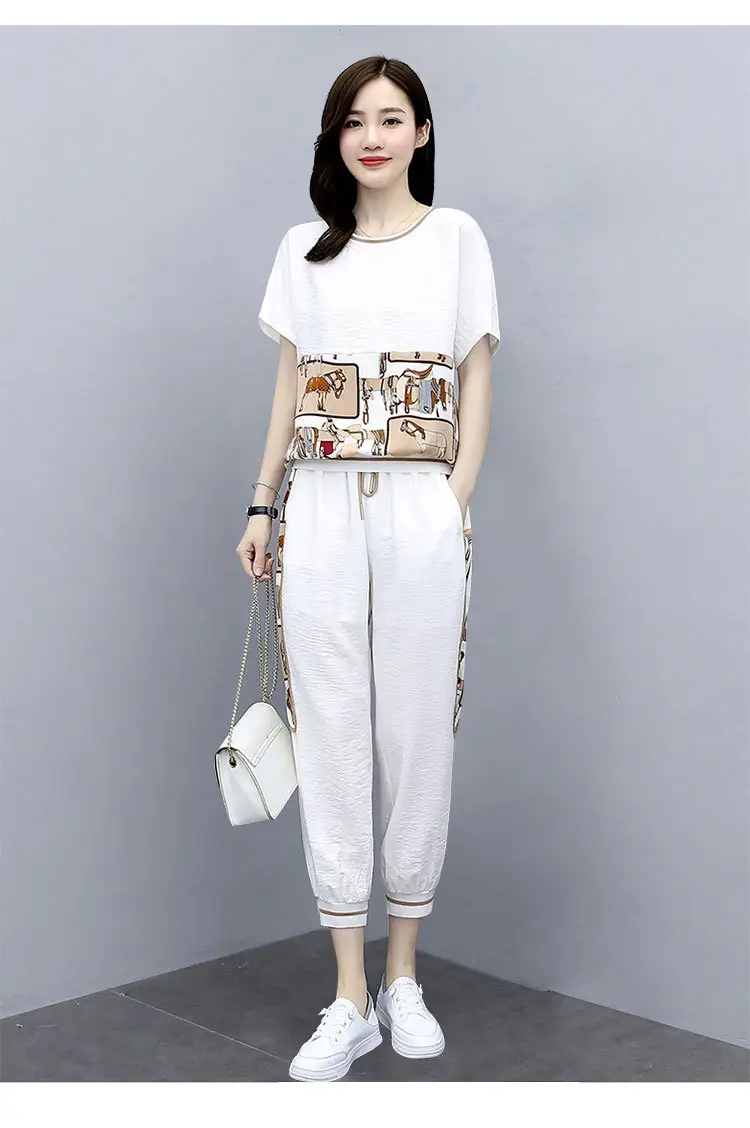 Women Printed Cotton Two-Piece Summer Suit White — feature 16