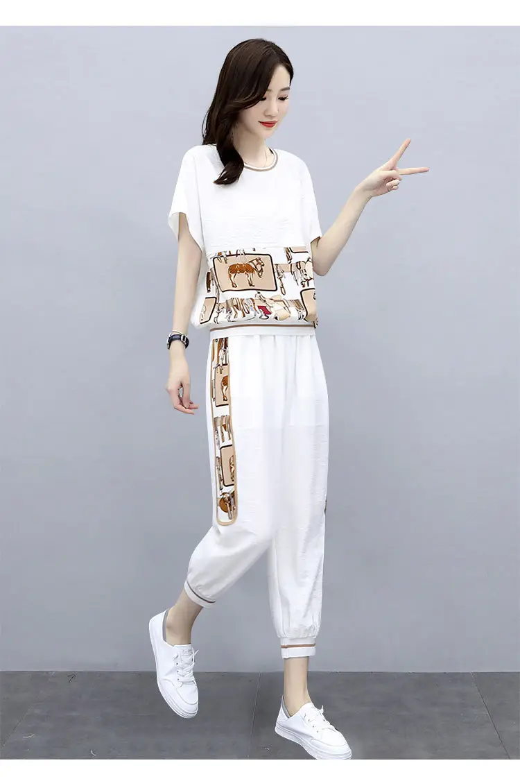 Women Printed Cotton Two-Piece Summer Suit White — feature 17