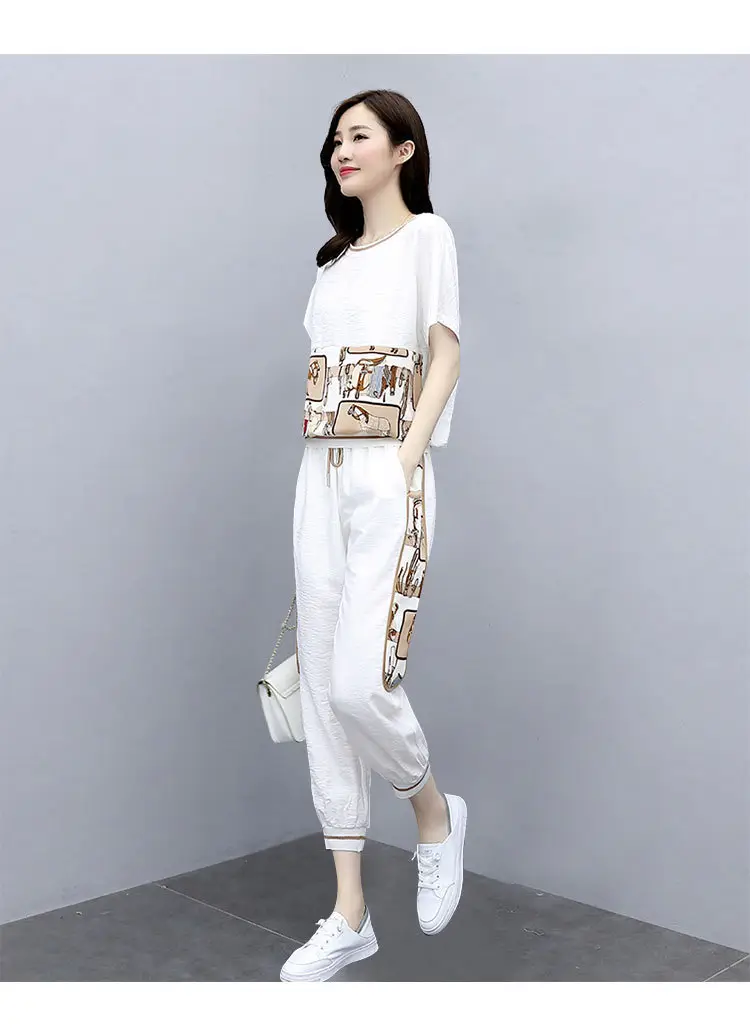Women Printed Cotton Two-Piece Summer Suit White — feature 18