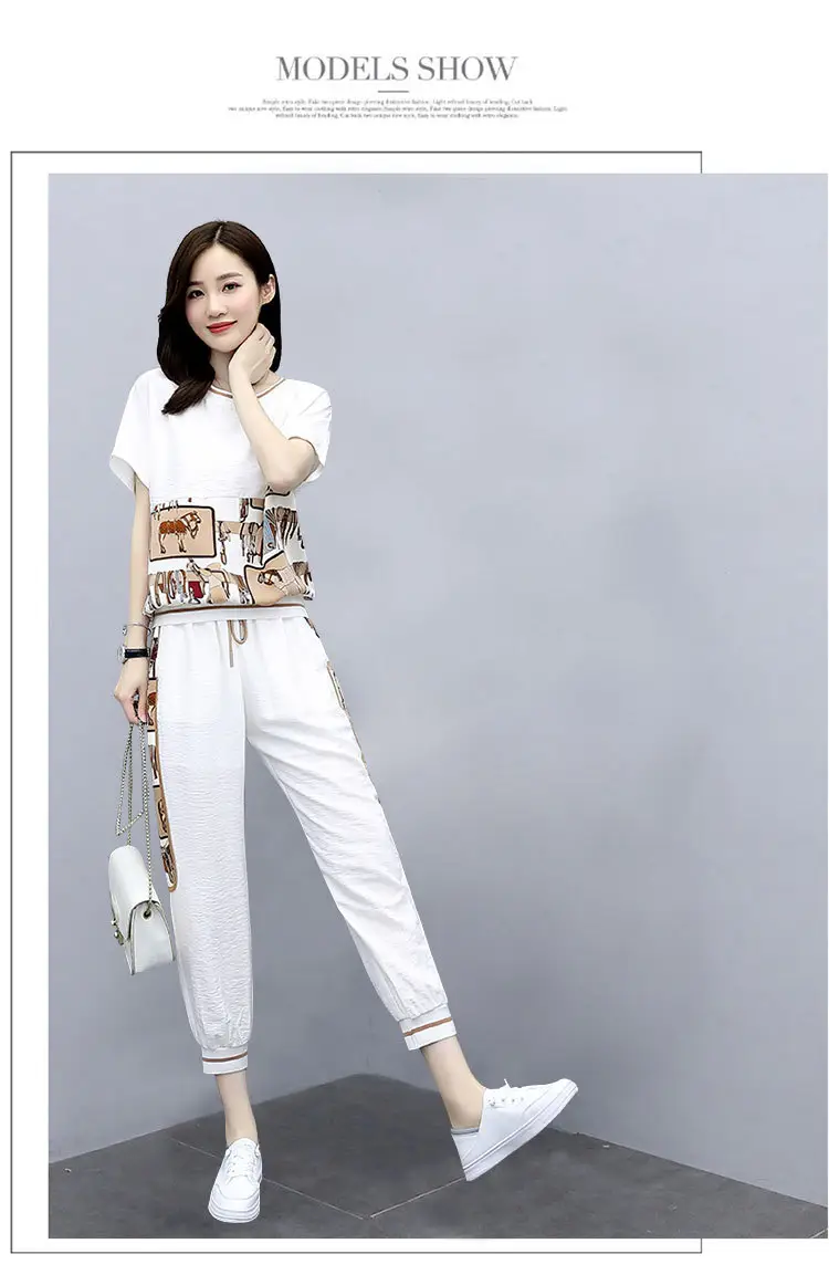 Women Printed Cotton Two-Piece Summer Suit White — feature 19
