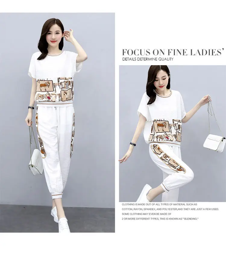 Women Printed Cotton Two-Piece Summer Suit White — feature 20