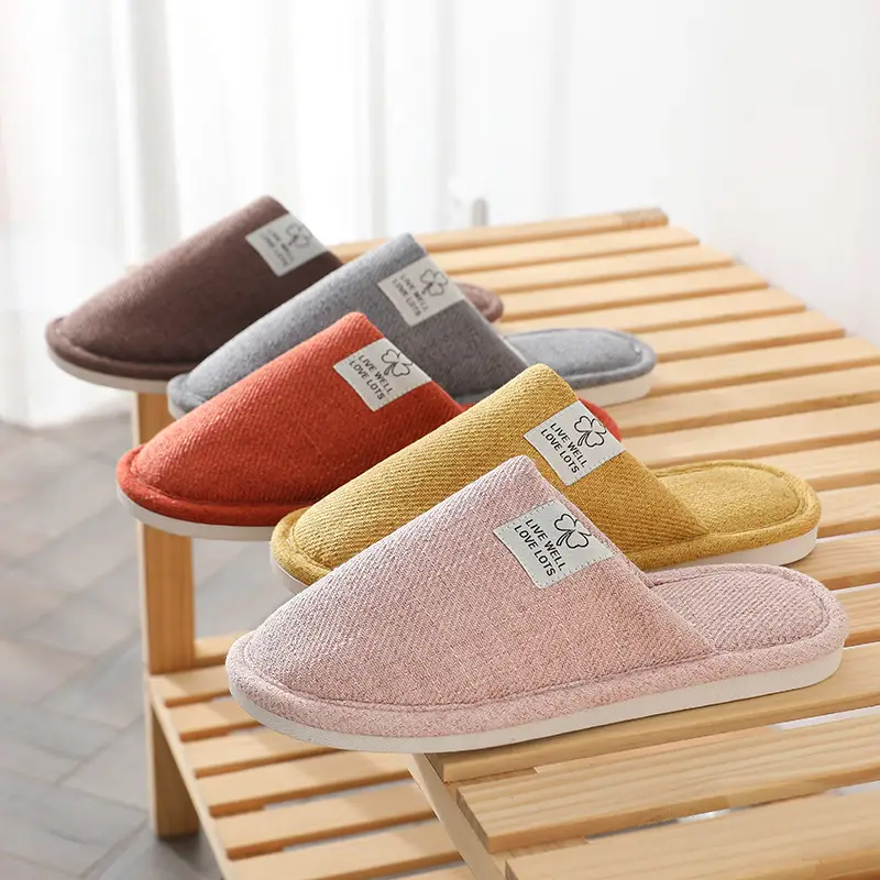Autumn and winter linen slippers Baotou home lovers indoor floor moon men and women non-slip soft bottom cotton slippers wholesale