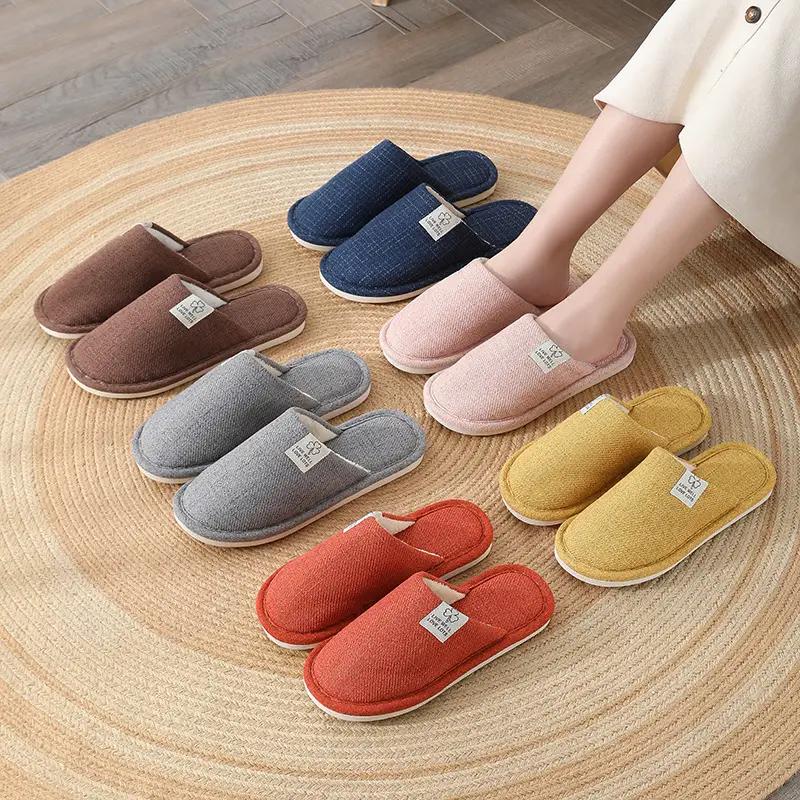 Autumn and winter linen slippers Baotou home lovers indoor floor moon men and women non-slip soft bottom cotton slippers wholesale