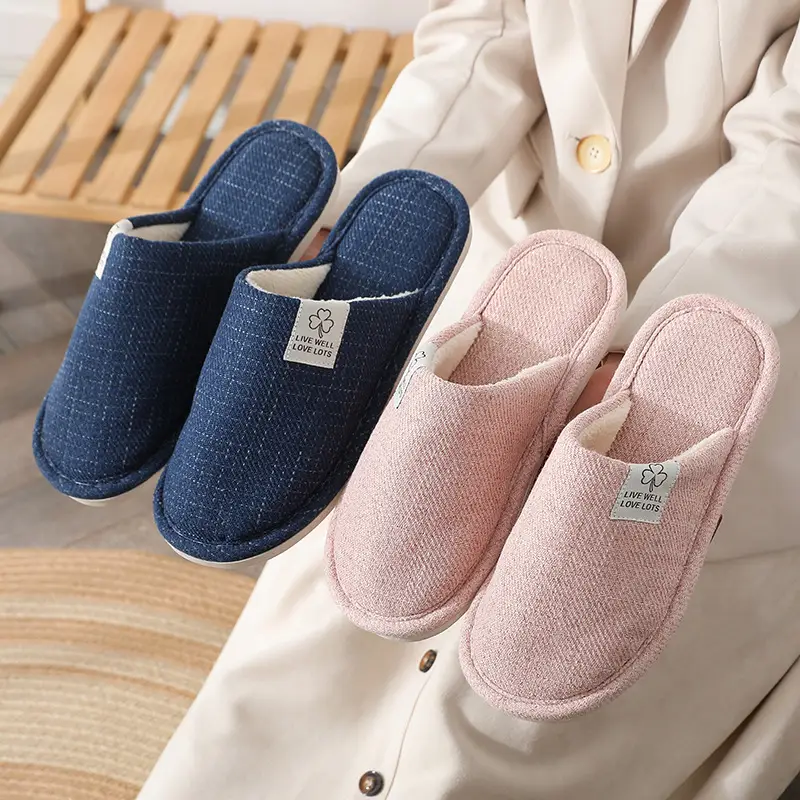 Autumn and winter linen slippers Baotou home lovers indoor floor moon men and women non-slip soft bottom cotton slippers wholesale