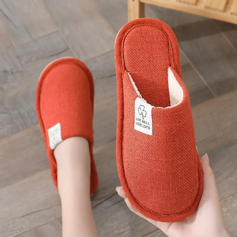 Autumn and winter linen slippers Baotou home lovers indoor floor moon men and women non-slip soft bottom cotton slippers wholesale