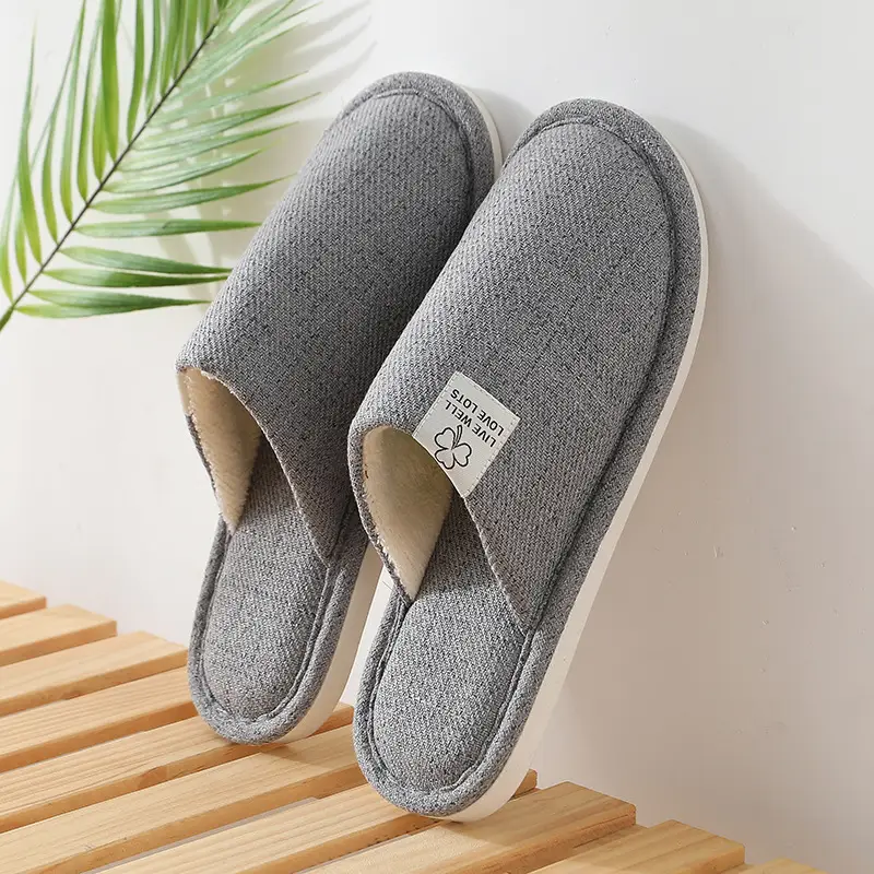 Autumn and winter linen slippers Baotou home lovers indoor floor moon men and women non-slip soft bottom cotton slippers wholesale