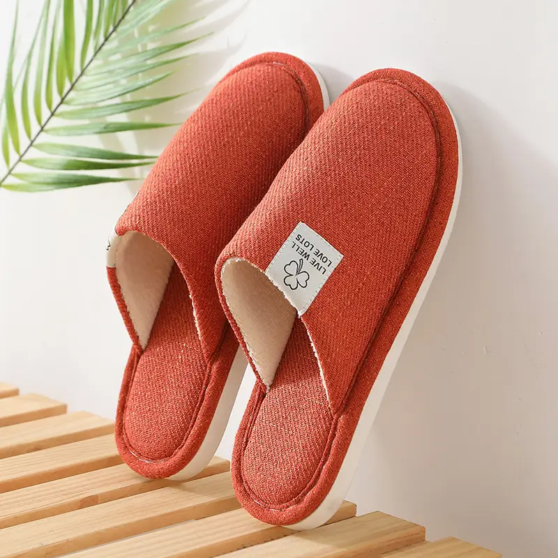 Autumn and winter linen slippers Baotou home lovers indoor floor moon men and women non-slip soft bottom cotton slippers wholesale