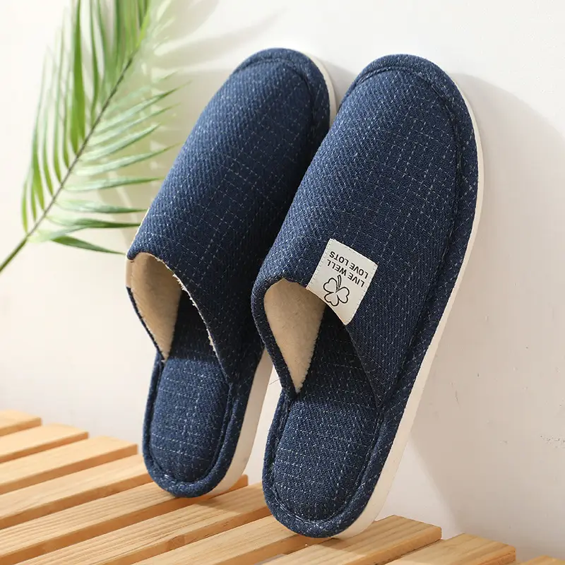 Autumn and winter linen slippers Baotou home lovers indoor floor moon men and women non-slip soft bottom cotton slippers wholesale