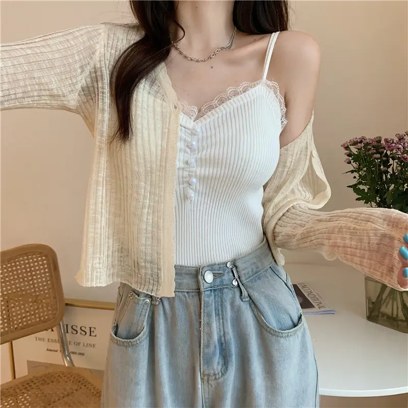 Women's Light Blue V-Neck Knitted Cardigan Short — feature 12