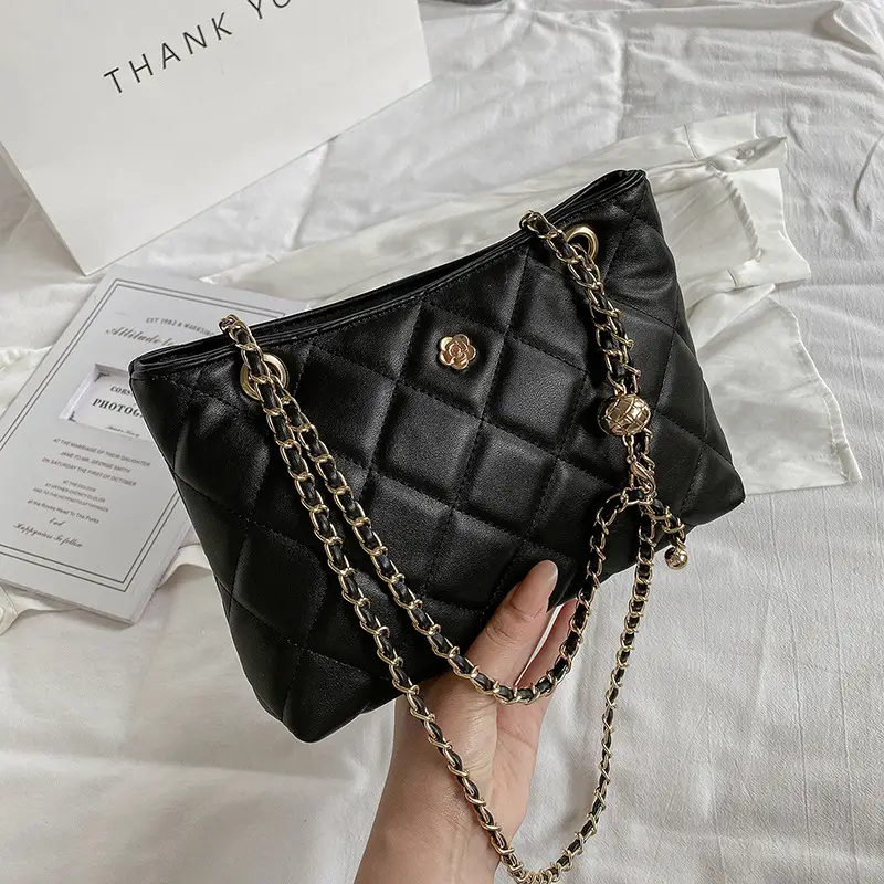 White Quilted Diamond Chain Crossbody Bag for Women - Image 2