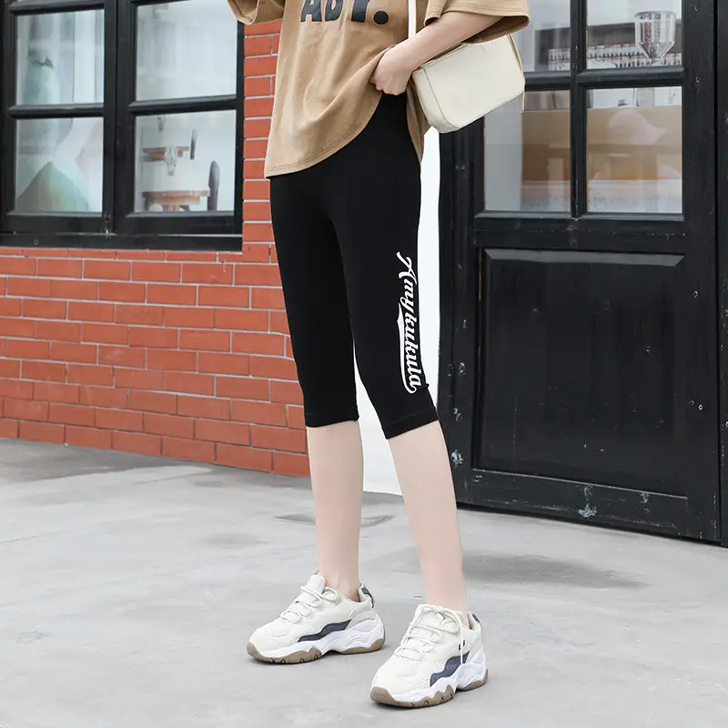 Women Black Heart Print High Waist Leggings