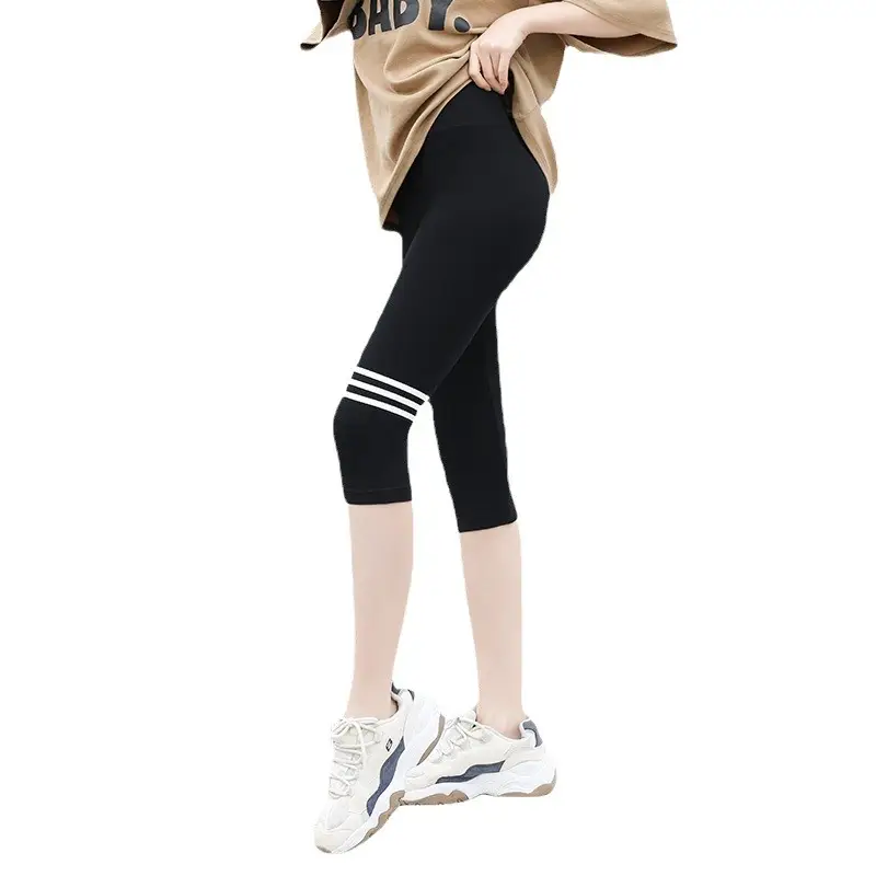 Women Black Heart Print High Waist Leggings