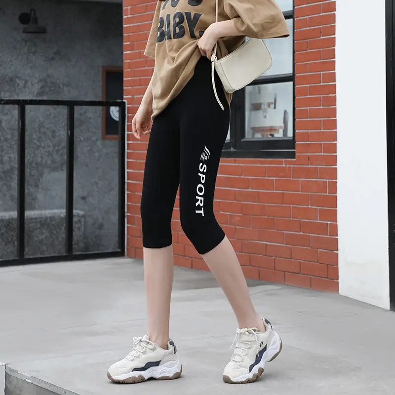 Women Black Heart Print High Waist Leggings