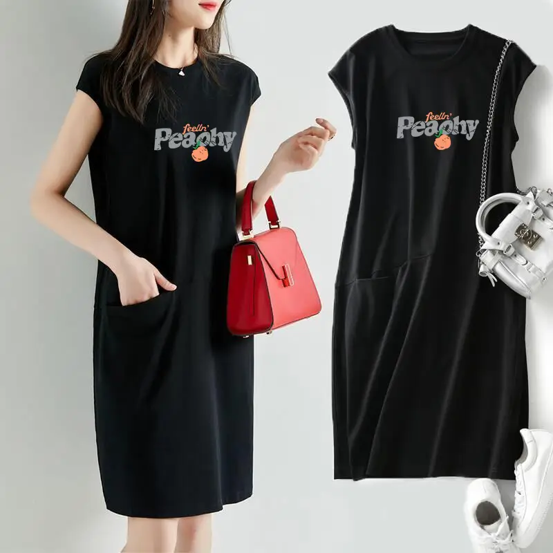 Korean Style Orange T-Shirt Dress with Pocket - Image 32