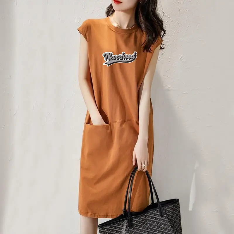 Korean Style Orange T-Shirt Dress with Pocket - Image 13