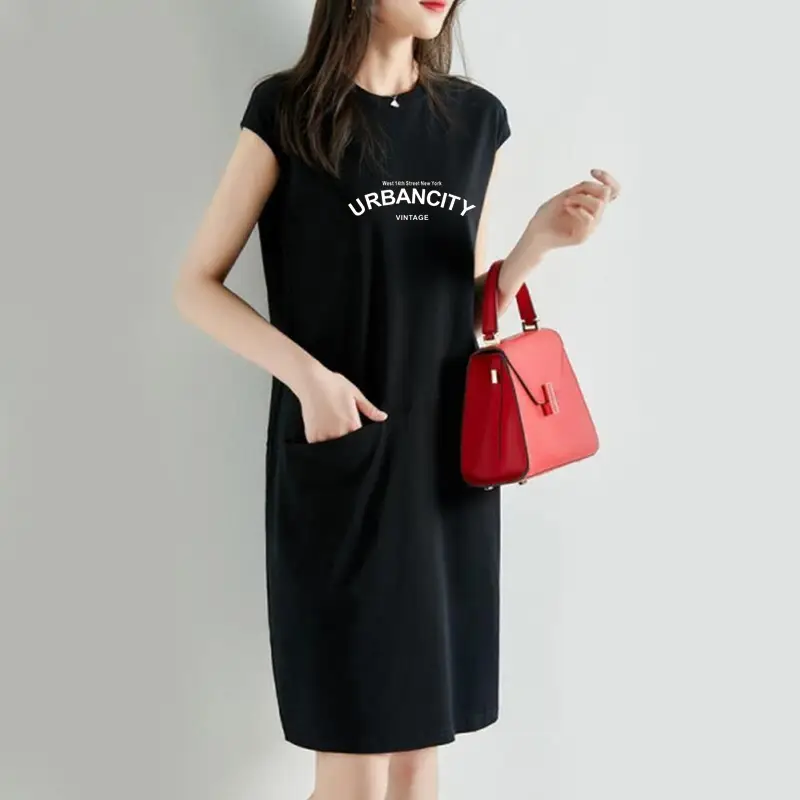 Korean Style Orange T-Shirt Dress with Pocket - Image 2