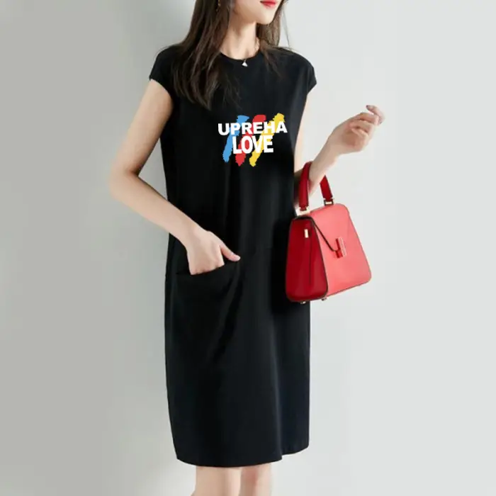 Korean Style Orange T-Shirt Dress with Pocket - Image 28