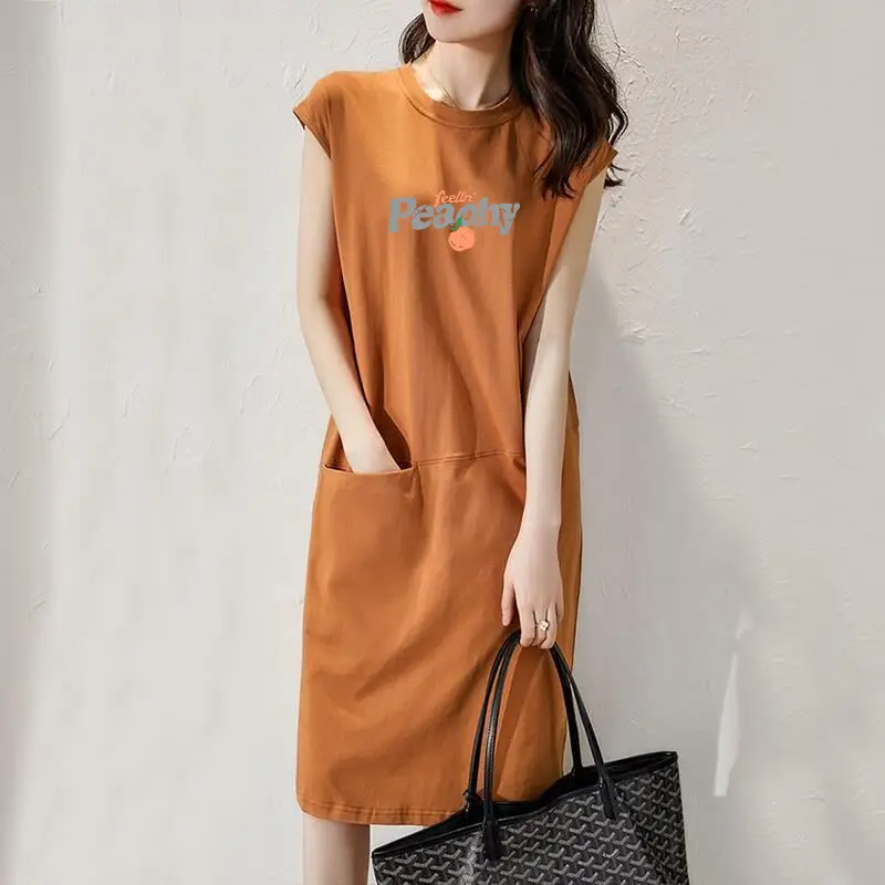 Korean Style Orange T-Shirt Dress with Pocket - Image 5