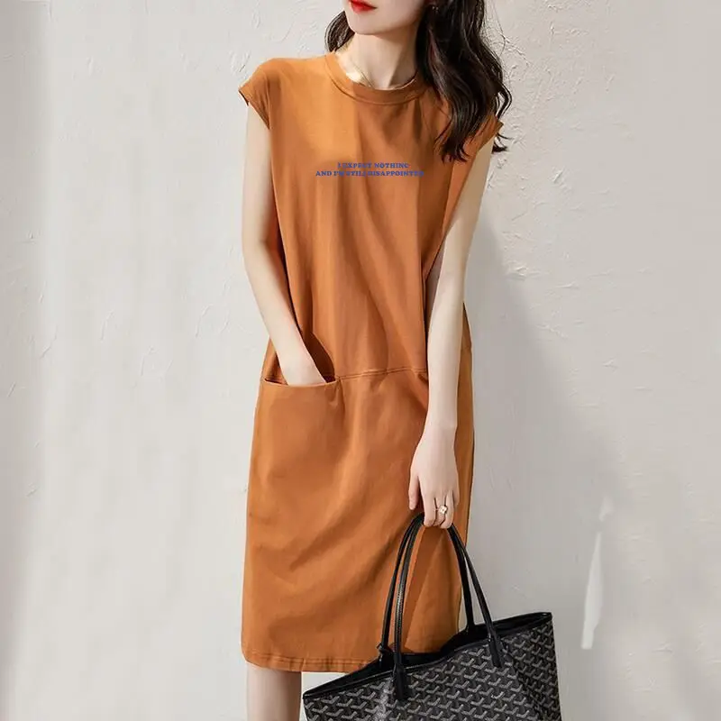 Korean Style Orange T-Shirt Dress with Pocket - Image 7