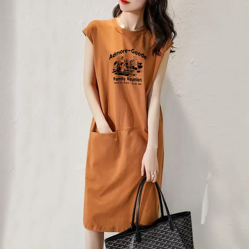 Korean Style Orange T-Shirt Dress with Pocket - Image 9