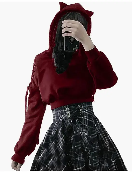 Black Cat Print Hooded Sweatshirt with Exposed Sleeves — feature 7