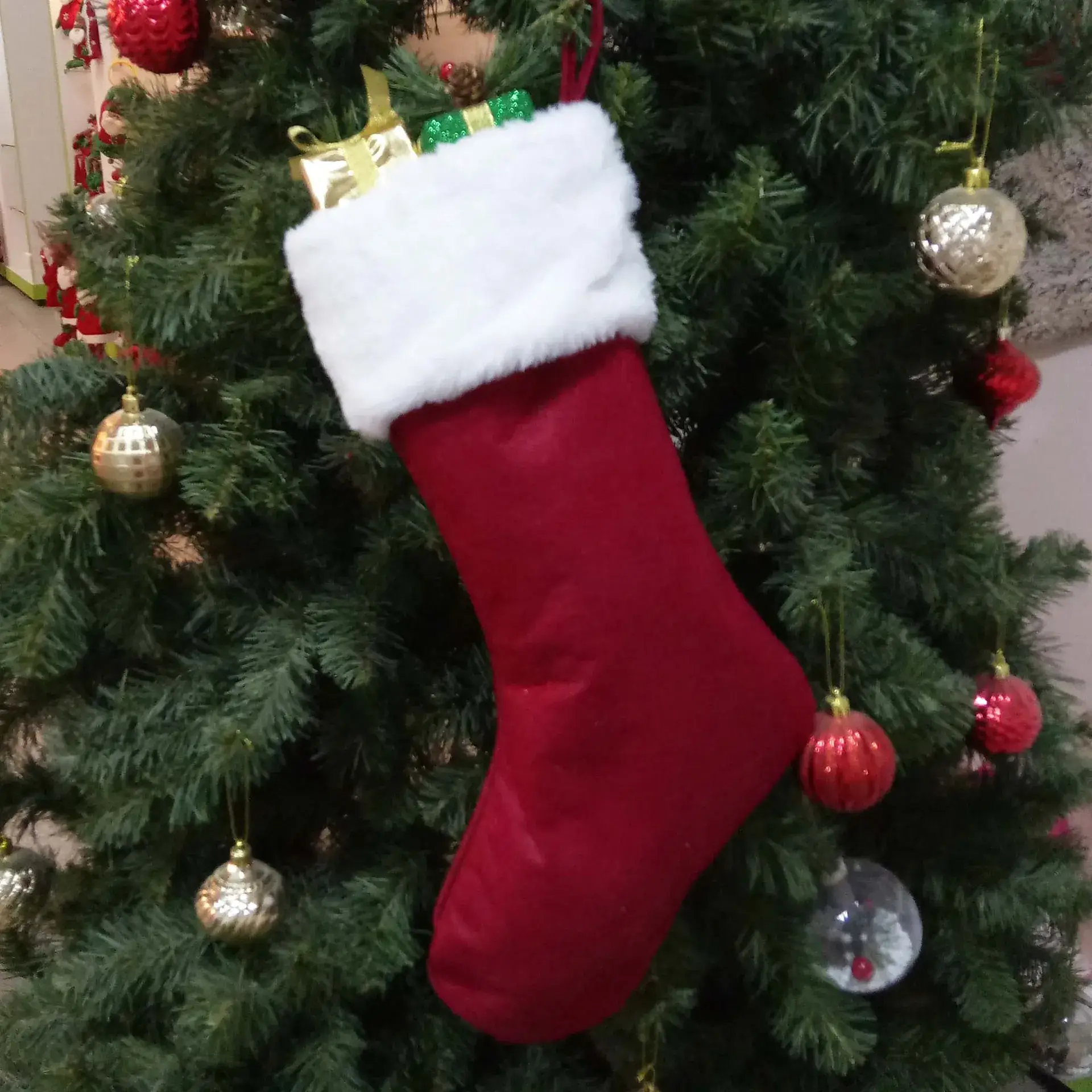 2024 Red Linen Cross-Border Christmas Socks with Elk Embroidery