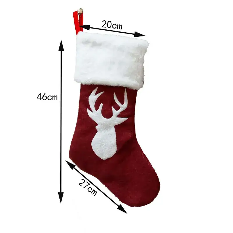 2024 Red Linen Cross-Border Christmas Socks with Elk Embroidery