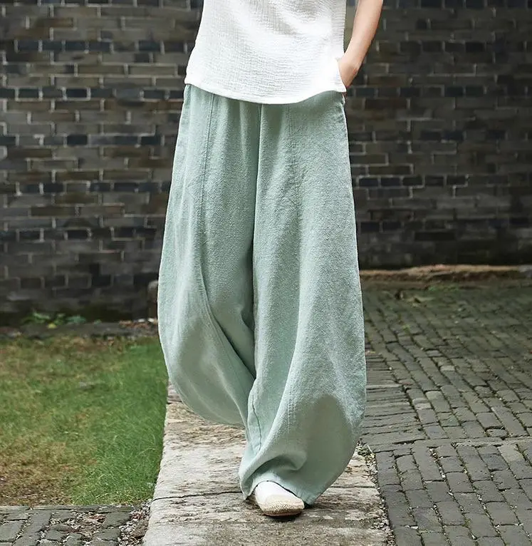 Women Cotton Linen Bloomers Large Summer Pants - Image 2
