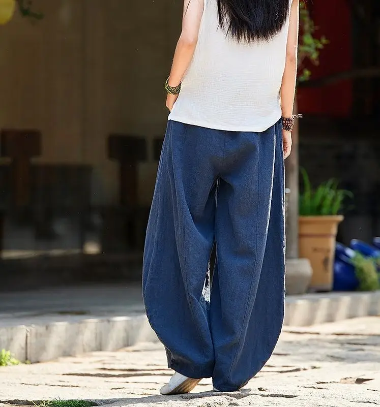 Women Cotton Linen Bloomers Large Summer Pants - Image 4
