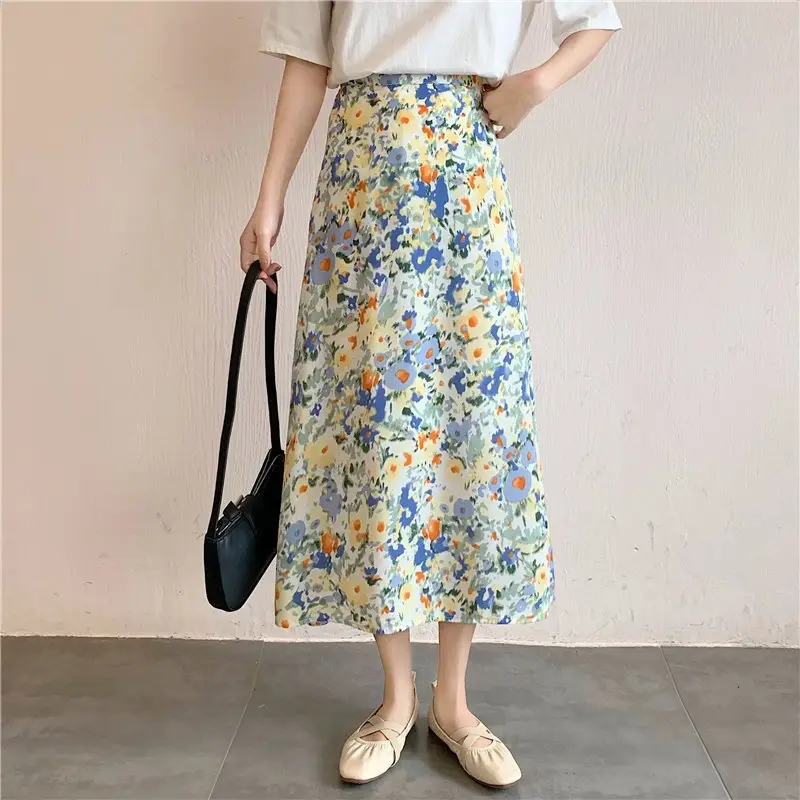 Floral Chiffon Dape Skirt Mid Length Summer Women - Image 10