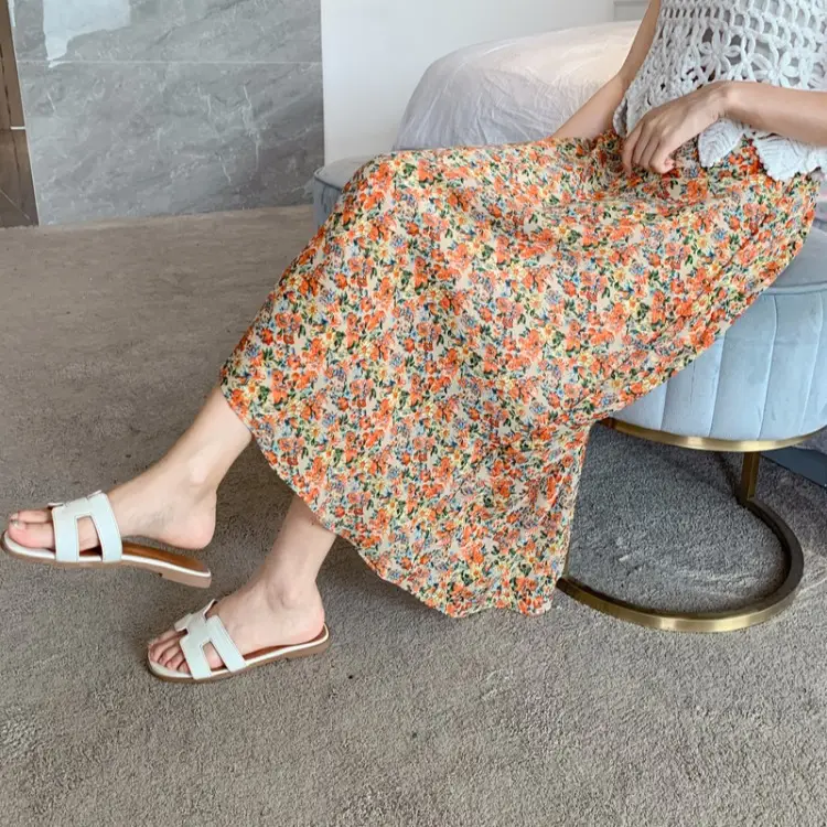 Floral Chiffon Dape Skirt Mid Length Summer Women - Image 11
