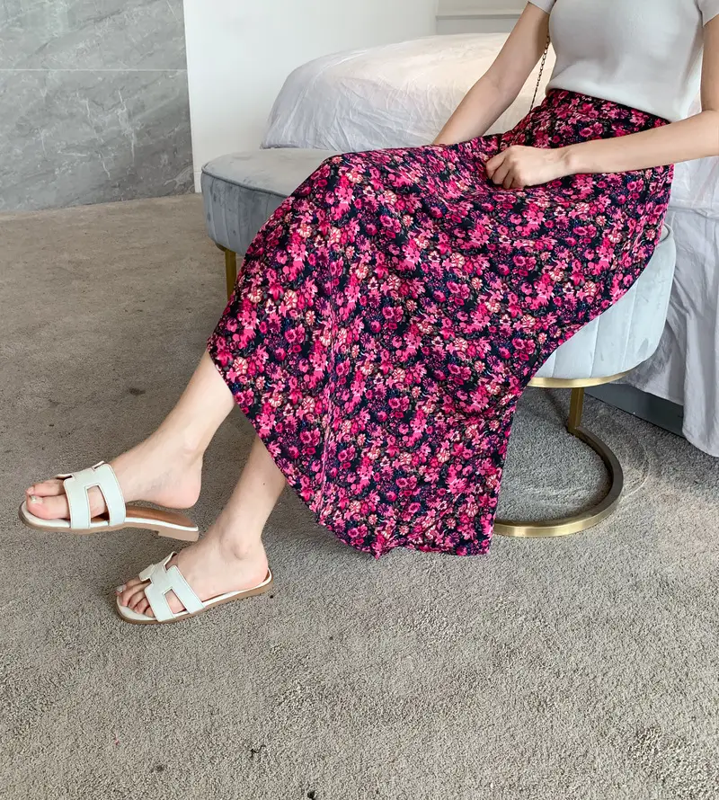 Floral Chiffon Dape Skirt Mid Length Summer Women — feature 12