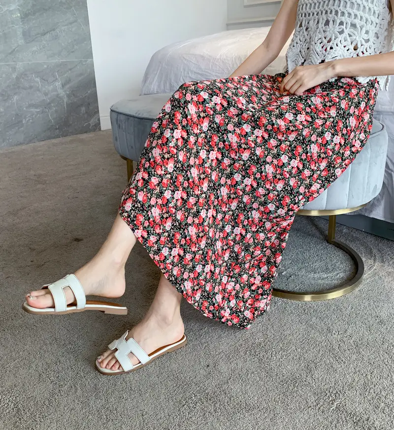 Floral Chiffon Dape Skirt Mid Length Summer Women — feature 18