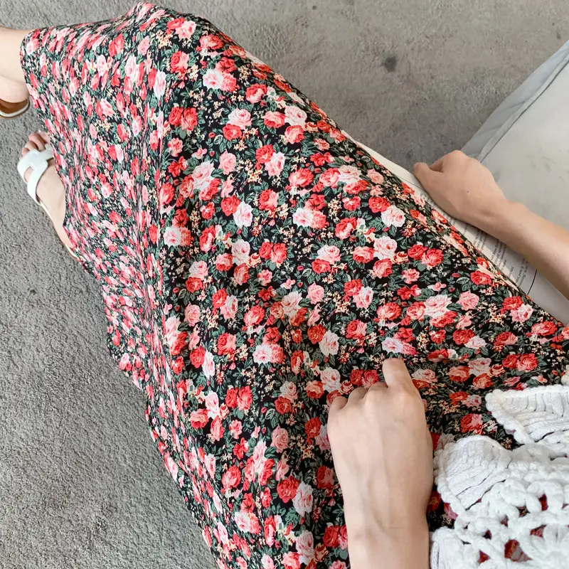 Floral Chiffon Dape Skirt Mid Length Summer Women — feature 19