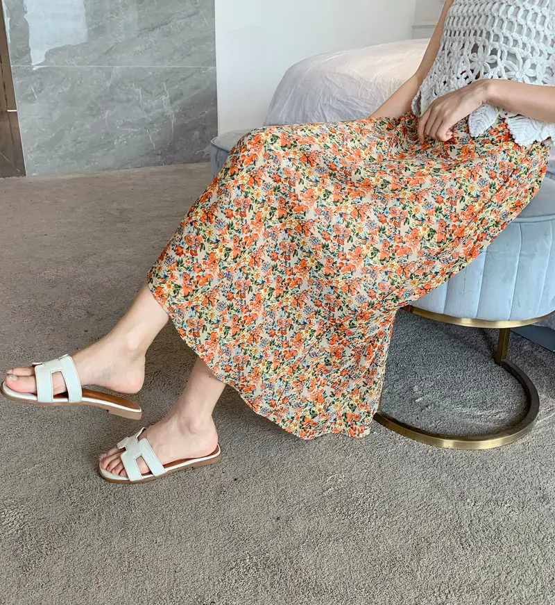 Floral Chiffon Dape Skirt Mid Length Summer Women — feature 24
