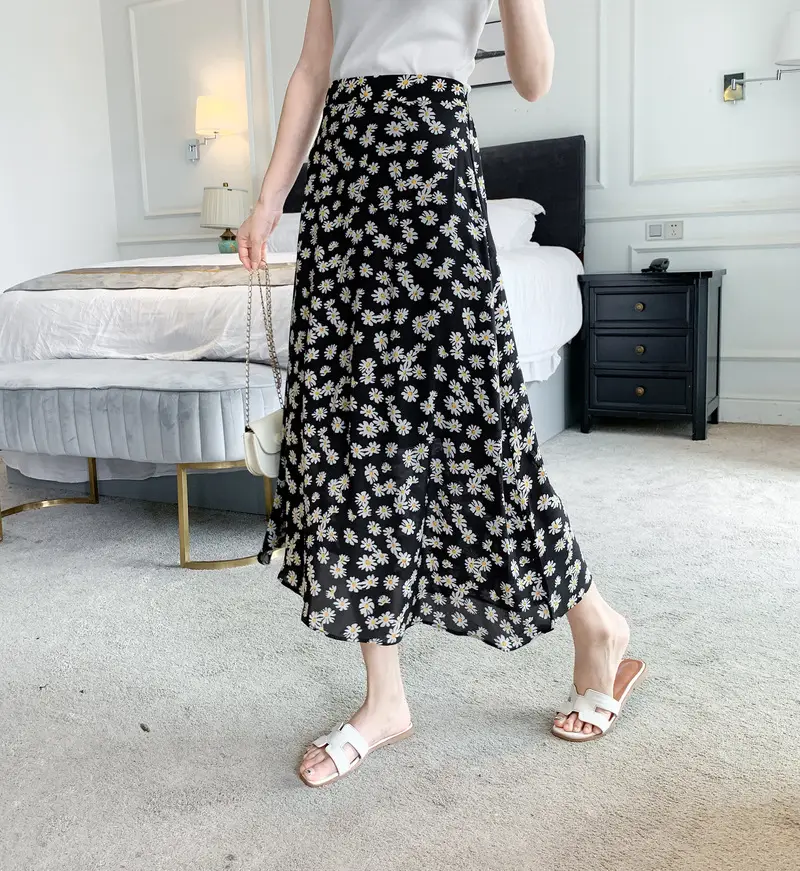 Floral Chiffon Dape Skirt Mid Length Summer Women — feature 7