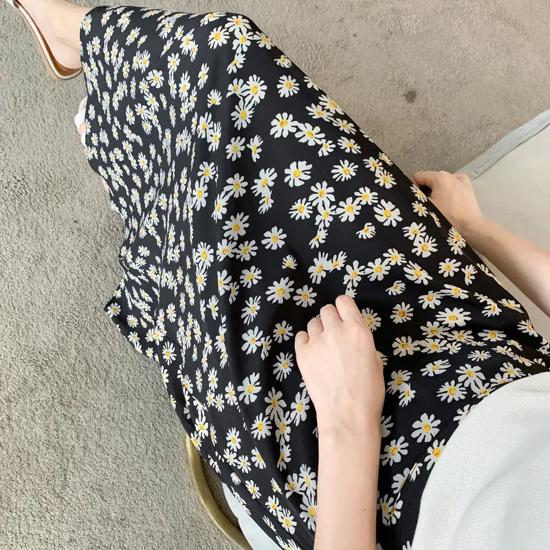 Floral Chiffon Dape Skirt Mid Length Summer Women — feature 9