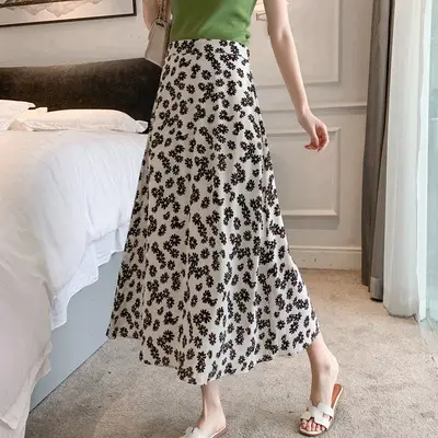 Floral Chiffon Dape Skirt Mid Length Summer Women - Image 6