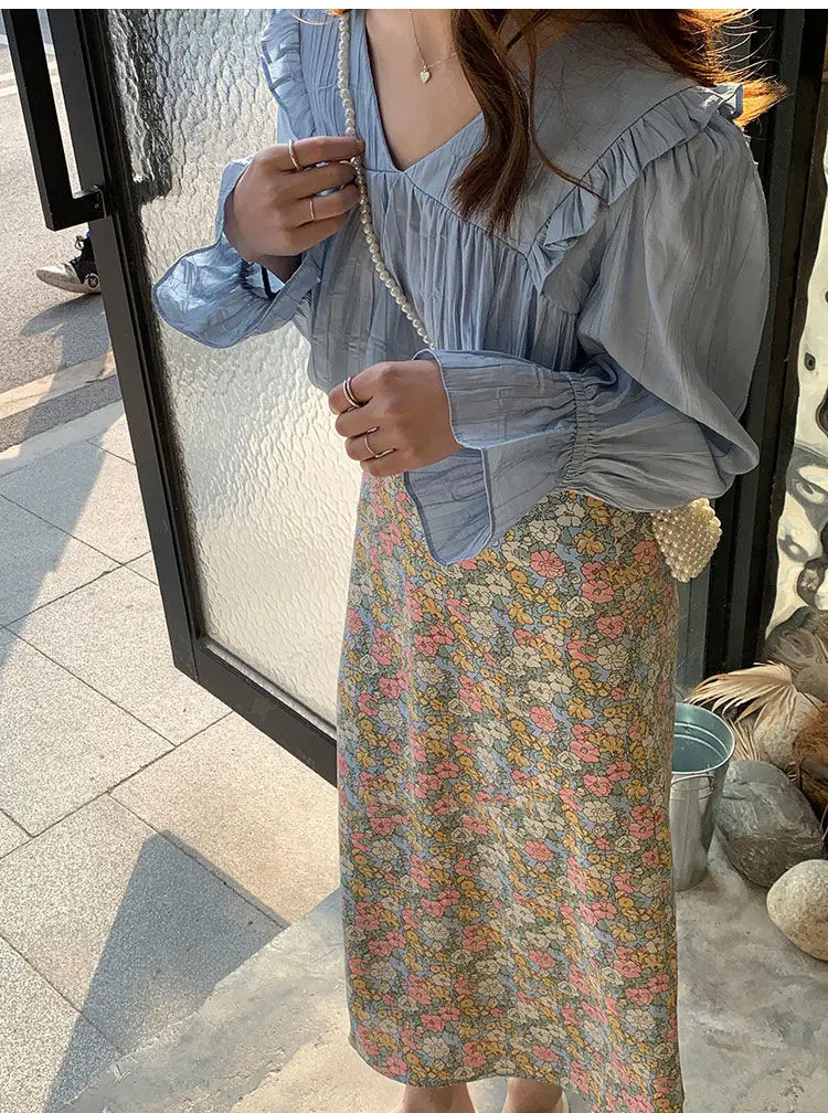 Floral Chiffon Dape Skirt Mid Length Summer Women - Image 7