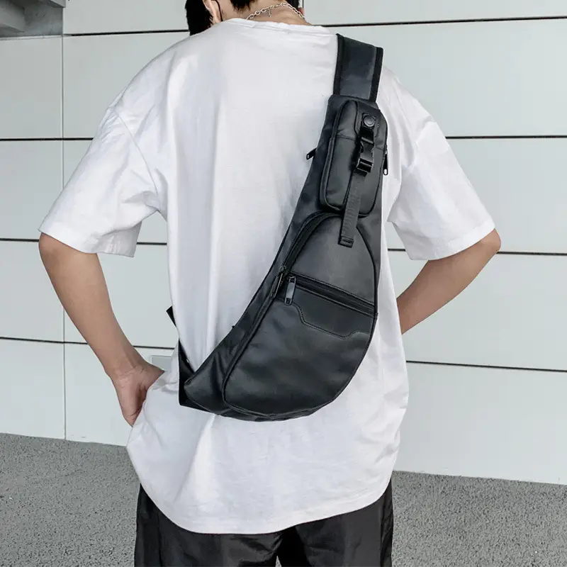 Men's Waterproof Sports Crossbody Bag Black Large Capacity