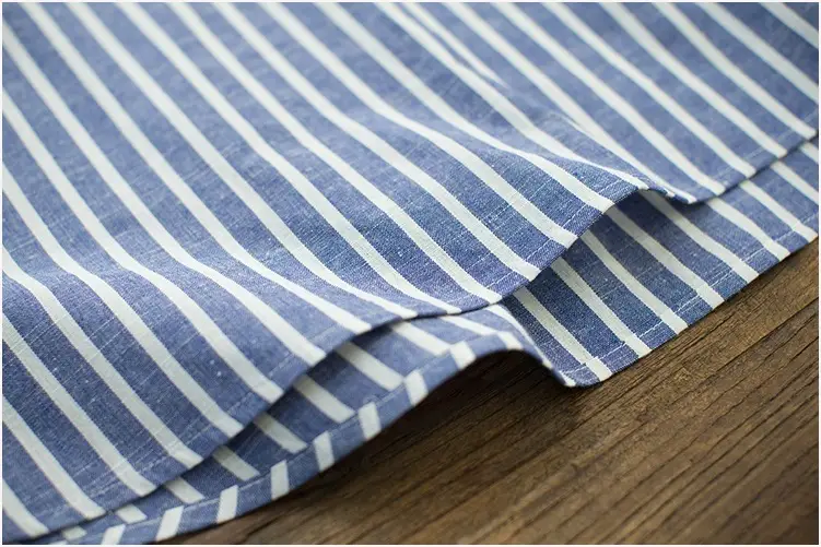 Women's Blue Striped Long Dress Large Size Cotton Linen — feature 6