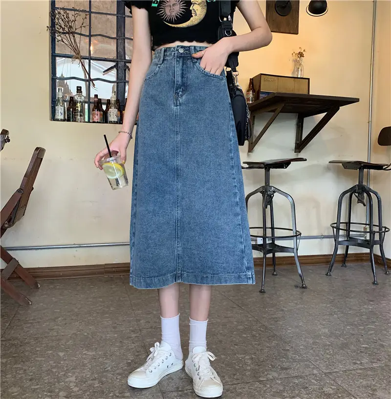 2022 Summer High Waist Denim Skirt Women Large Size - Image 2