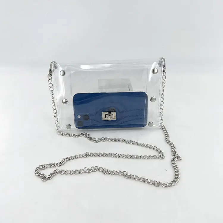 Transparent Rivet Mobile Phone Bag with Chain Strap