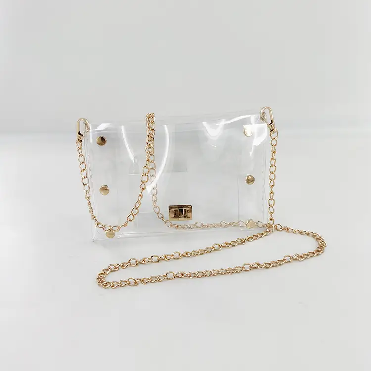 Transparent Rivet Mobile Phone Bag with Chain Strap