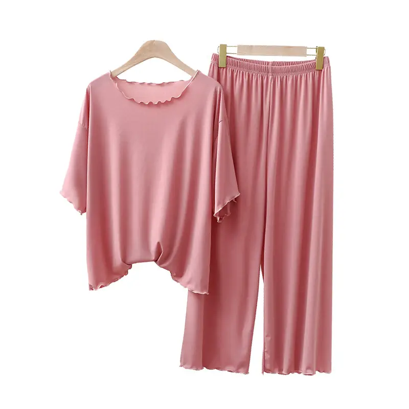 Women Blue Ice Silk Cropped T-shirt & Pants Set - Image 10